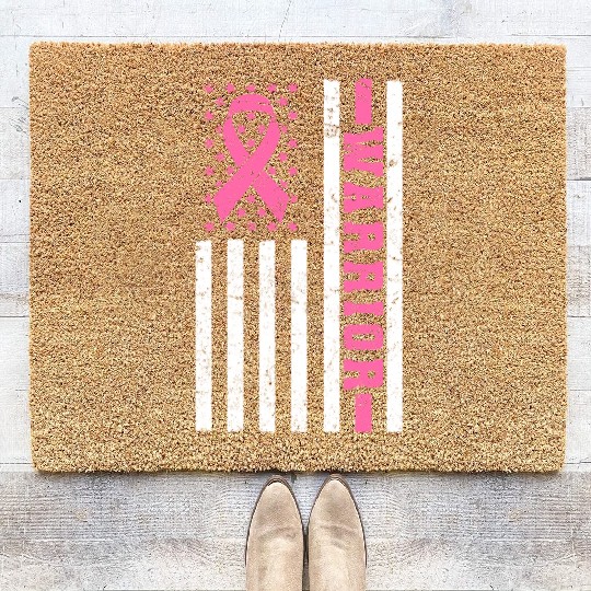 Warrior Pink Ribbon US Flag Breast Cancer Coir Doormats
