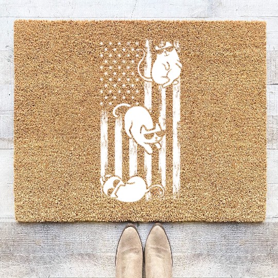 Cat US Flag Cats America Flag Cat Patriotic Cat Lo Coir Doormats