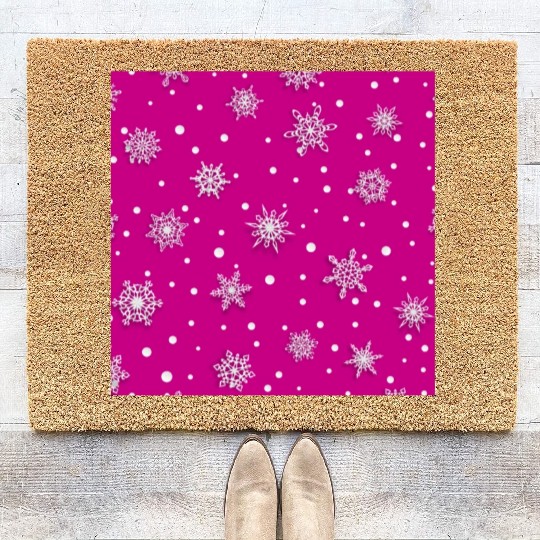 Pink Snowflakes Pattern Coir Doormats
