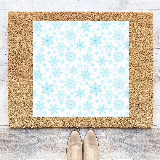 Modern Snowflakes Pattern White Teal Coir Doormats