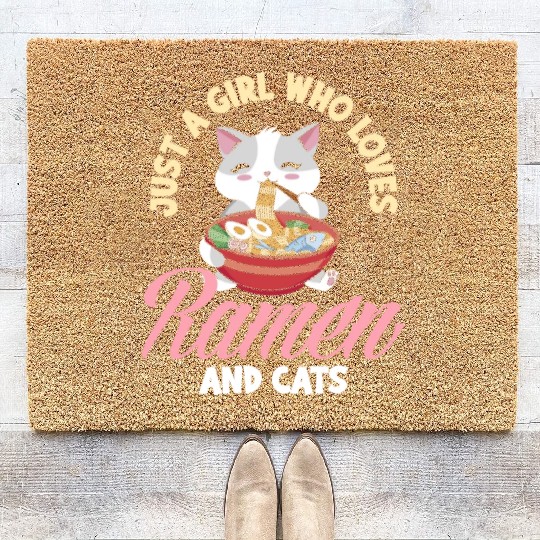 Just A Girl Who Loves Ramen And Cats Coir Doormats