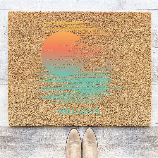Artistic Key West Florida Palm Tree Vacation Coir Doormats