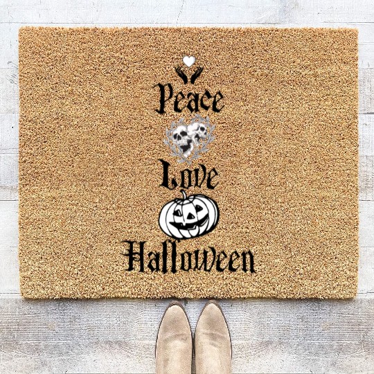 Peace, love, Halloween, Funny Halloween Coir Doormats