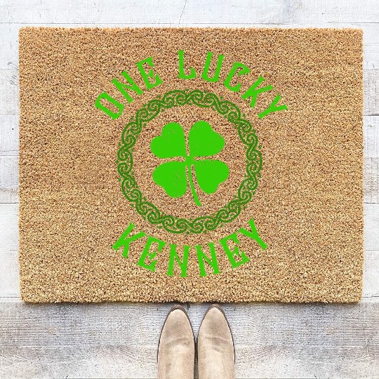 One Lucky Kenney Irish Family Four Leaf Clover Coir Doormats
