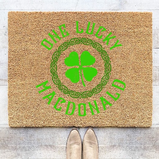 One Lucky MacDonald Irish Family Four Leaf Clover Coir Doormats