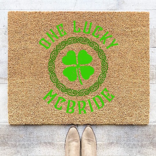 One Lucky McBride Irish Family Four Leaf Clover Coir Doormats