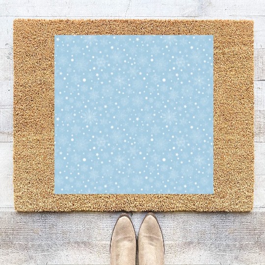 Light Blue Snowflakes Pattern Coir Doormats