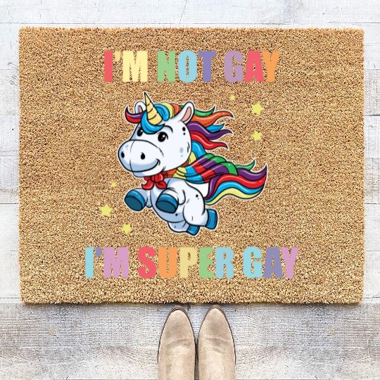 LGBT Funny Rainbow Unicorn Super Gay Lesbian Pride Coir Doormats