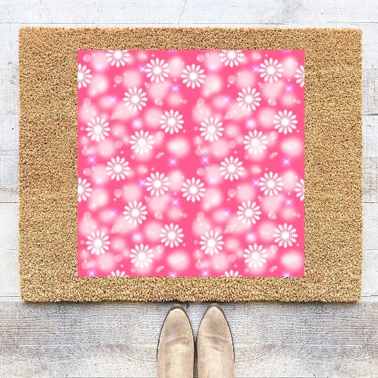 Pink White Snowflakes Pattern Coir Doormats
