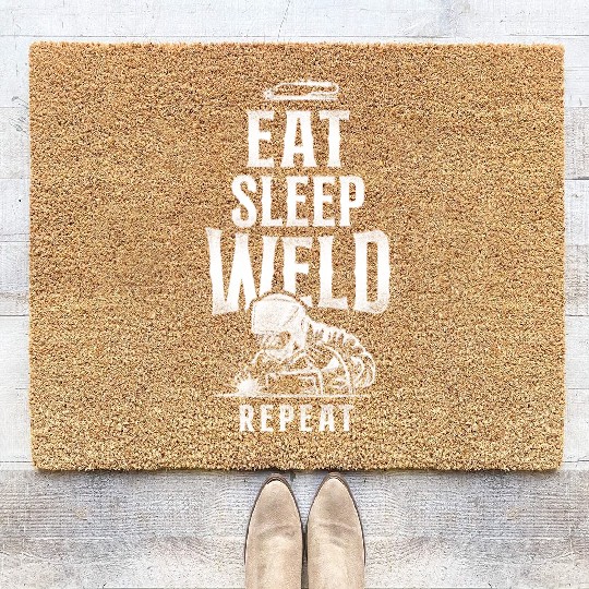 Welder Welding Vintage Eat Sleep Coir Doormats