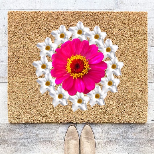 zinnia blossom blooming flower bloom flowerpattern Coir Doormats