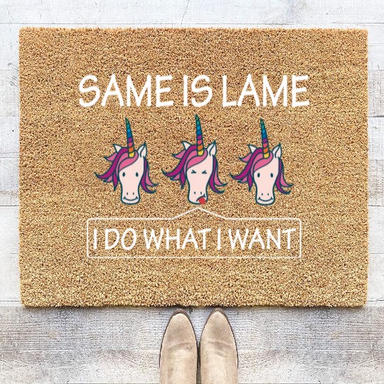 LGBT Same Is Lame Rainbow Unicorn Gift Coir Doormats