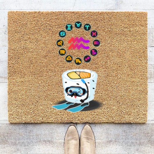 Japanese Sushi Funny Aquarius Zodiac Sushi Lover Coir Doormats