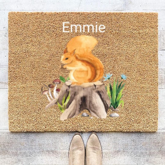 Forest animal squirrel with name Emmie Coir Doormats