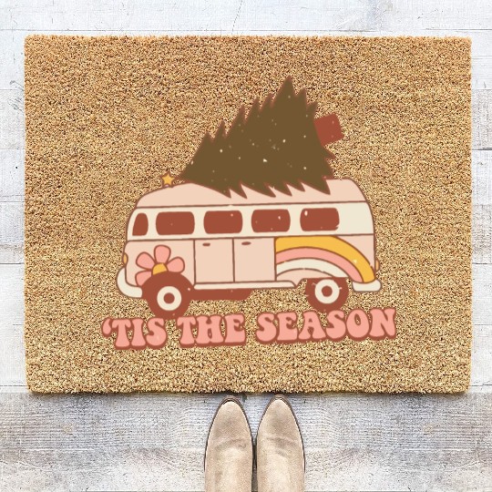 Christmas Doodles Tis' The Season Retro Holiday Coir Doormats