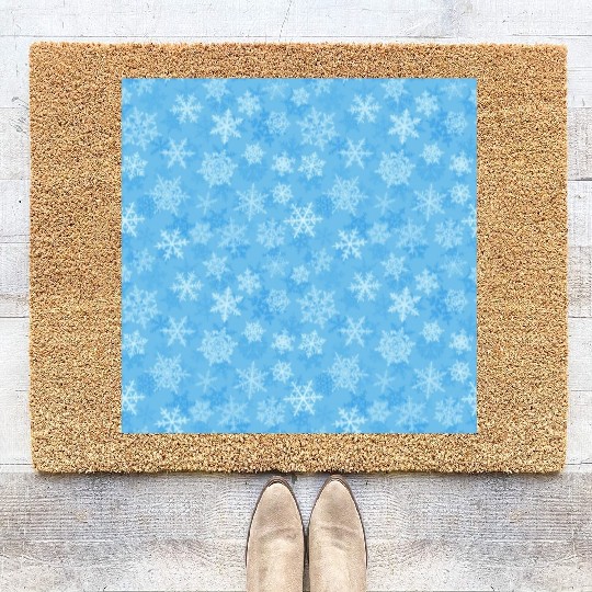 Pretty Light Blue Snowflakes Pattern Coir Doormats