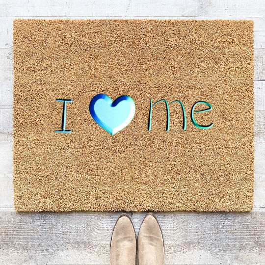i love me lettering blue Coir Doormats