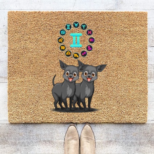 Funny Dog Lover Horoscope Gemini Zodiac Sign Cool Coir Doormats