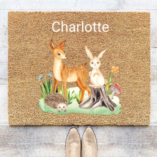 Animal deer rabbit hedgehog Charlotte Coir Doormats