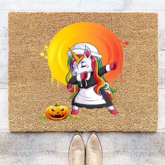 Halloween Unicorn Pony Magical Fantasy Dabbing Coir Doormats