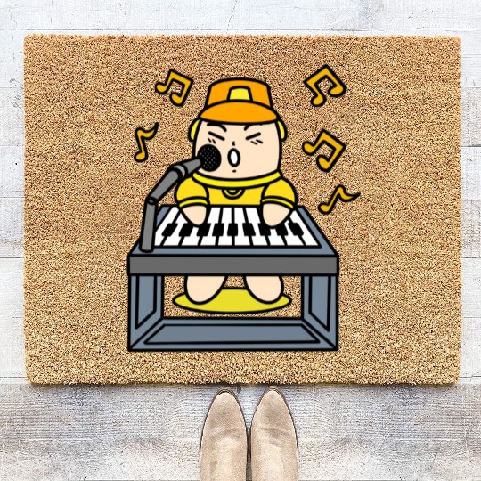 Boy singing with electric piano Coir Doormats