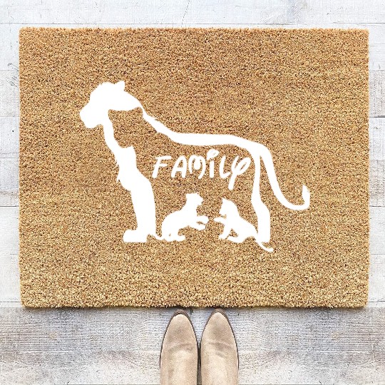 Lion Family White Coir Doormats