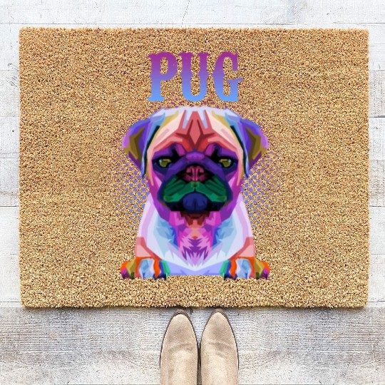 Dog Breed Colorful Pug Coir Doormats