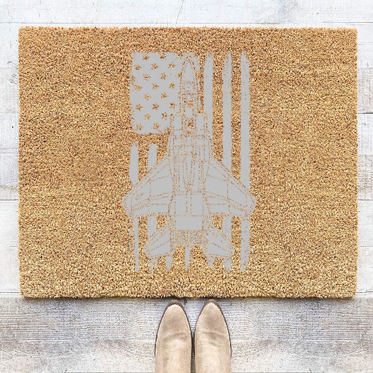 F-15 Eagle Fighter Jet Airplane American Flag F15 Coir Doormats