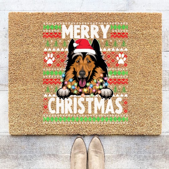 Collie Christmas Lights Dog Lovers Xmas Pajama Coir Doormats