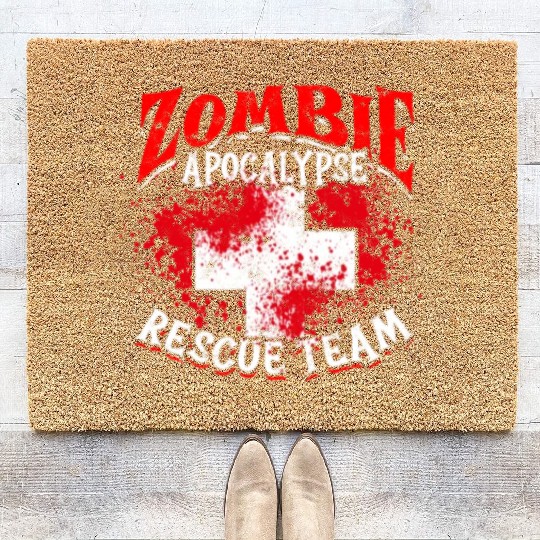 Zombie Apocalypse Rescue Team - trick or treat Coir Doormats