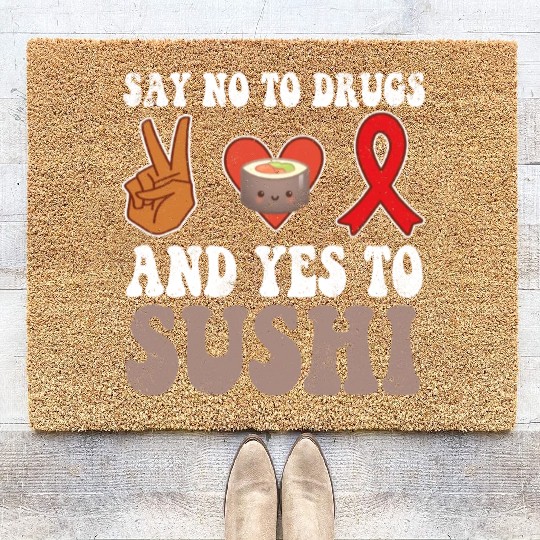 Peace Ribbon Week Awareness Yes Sushi Wear Red Coir Doormats