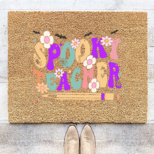 Spooky Season Retro Spooky Teacher Halloween Funny Coir Doormats