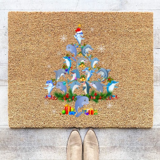 Cute Dolphin Christmas Tree Pet Dolphin Lover Coir Doormats