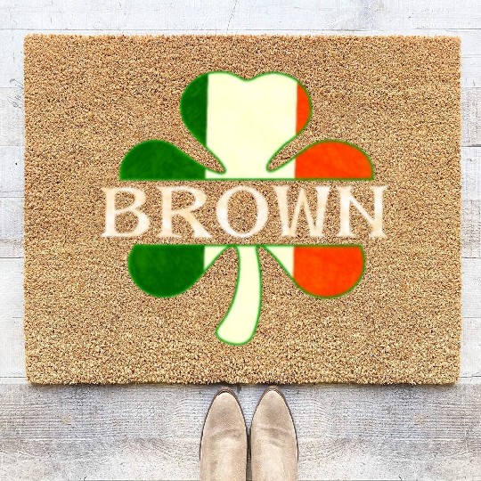 Brown Irish Surname Ireland Flag Shamrock Coir Doormats