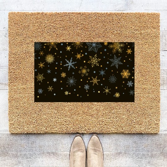 Elegant Snowflakes Black Gold Silver Coir Doormats