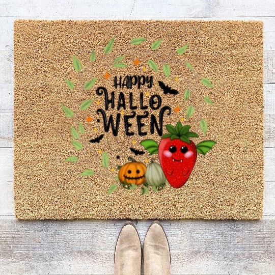 Bat Strawberry - Happy Halloween Coir Doormats