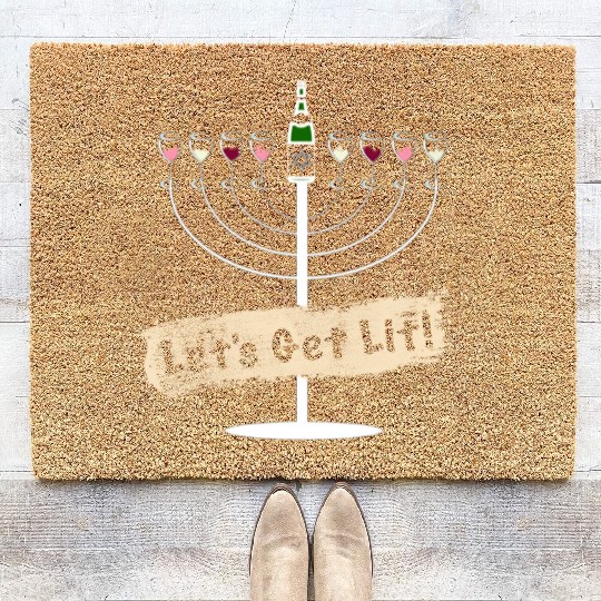 Let's Get Lit Wine Lovers Hanukkah Coir Doormats