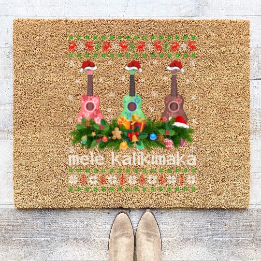 Mele Kalikimaka Ukulele Guitar Gift Ugly Ukulele Coir Doormats