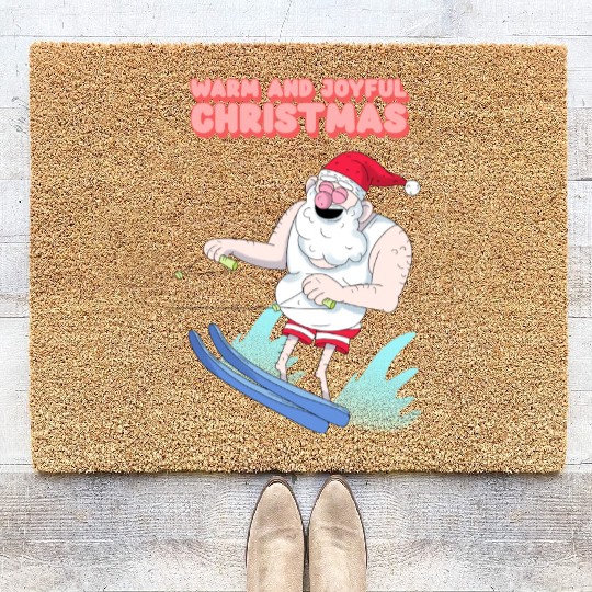 christmas and santa claus having summer fun Coir Doormats