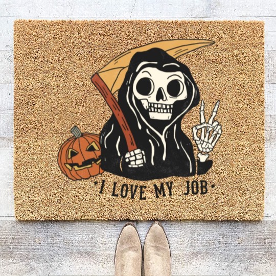 I Love my job grim reaper Coir Doormats
