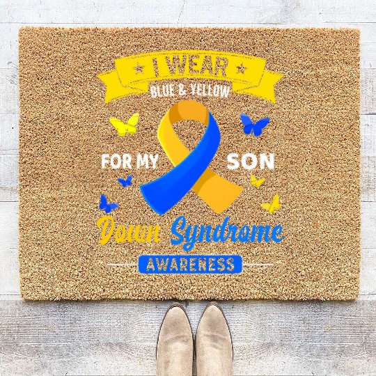 I Wear Blue Yellow For My Son Down Syndrome Coir Doormats