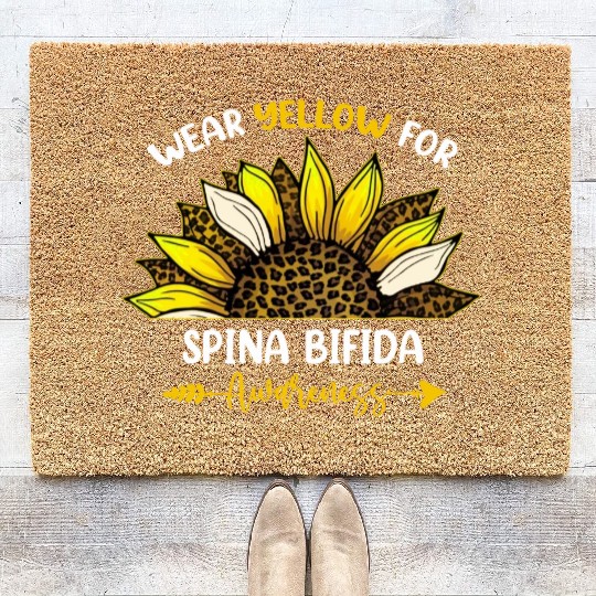 I Wear Yellow For Spina Bifida Awareness Coir Doormats