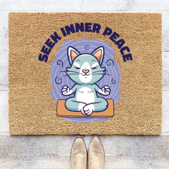 Serenity Cat Yoga Cat Owner Meditation Yoga Fan Coir Doormats