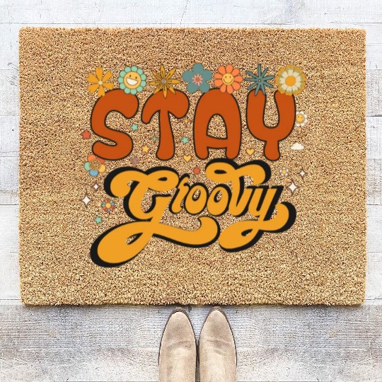 Retro stay groovy, Cute halloween , Thanksgiving Coir Doormats