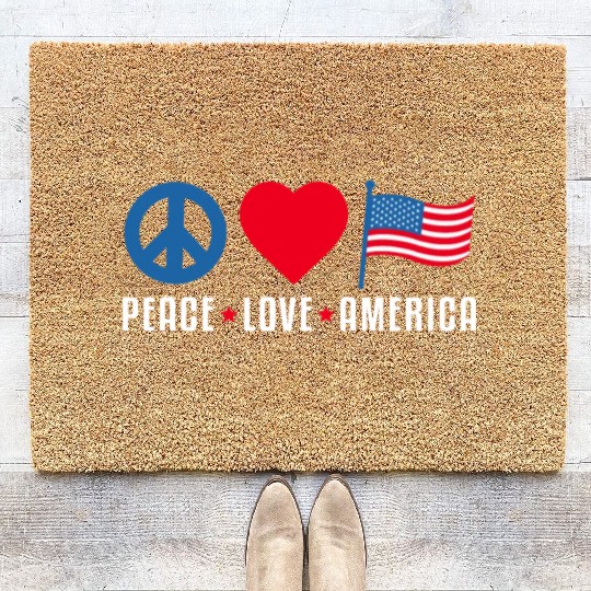 Peace Love America US Flag Independence Coir Doormats