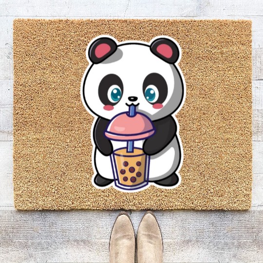 Panda Bear Boba Milk Tea Funny Bubble Tea Lovers Coir Doormats