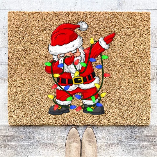 Dabbing Santa Claus Christmas Tree Lights Boys Kid Coir Doormats