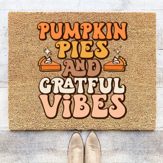 Retro Pumpkin Pies Grateful Vibes Thanksgiving Coir Doormats
