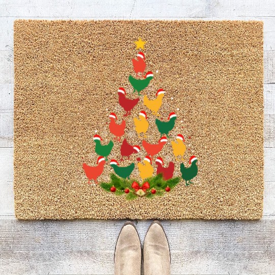 Family Matching Christmas Pajama Chicken Xmas Tree Coir Doormats