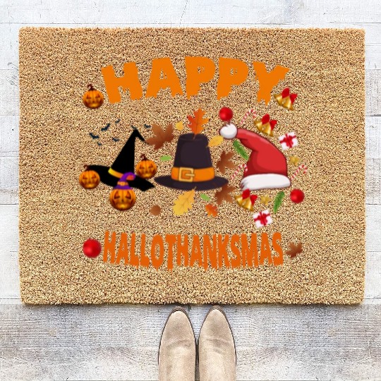 Wine Halloween Christmas Happy Hallothanksmas Coir Doormats